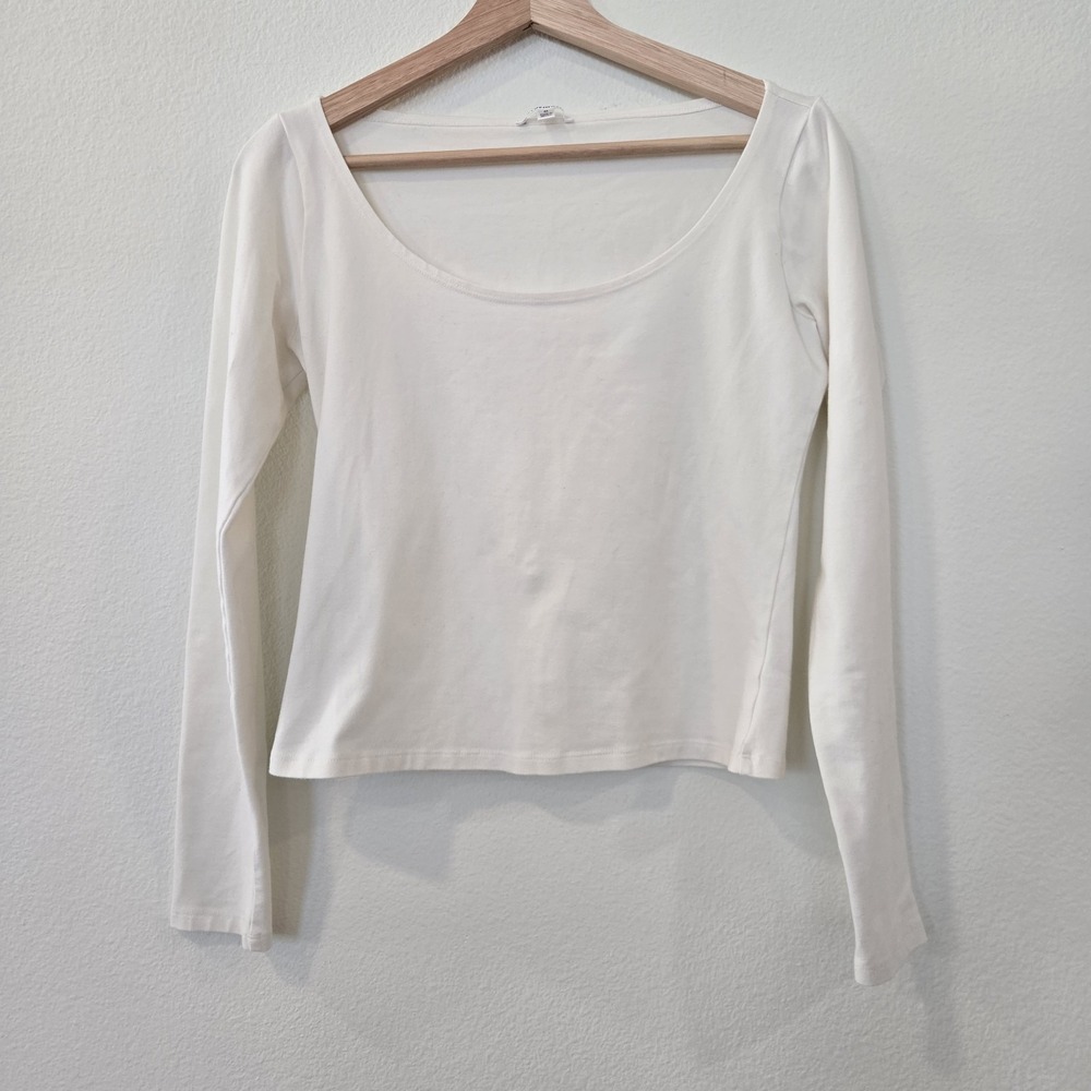 Reformation Kayla Knit Top Long-sleeved top with a square neckline Ruching Med